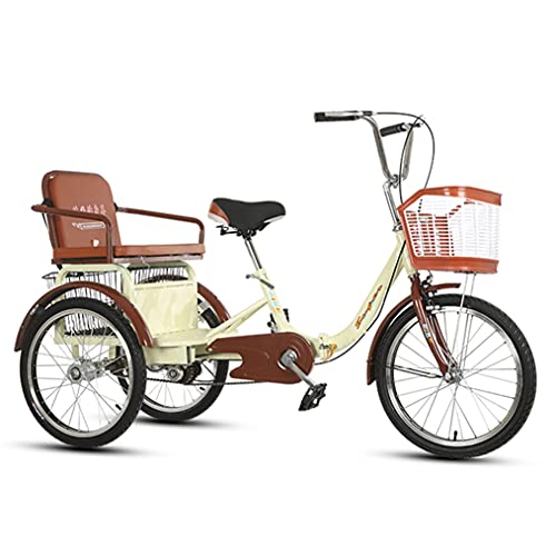 Erwachsene Cruiser Bikes 20 Zoll Trike Bike Großer Einkaufskorb, Faltbare Dreiräder Mit Rücksitz - Für Shopping-Übungen-Erholung,Beige von ZKHD