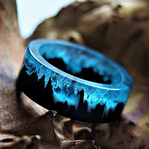 ZKRZ Blue Resin Rings for Women Men Wood Resin Landscape Ring Male Natural Scenery Epoxy Resin Rings Female Finger Punk Jewelry,Blau,6.5. von ZKRZ