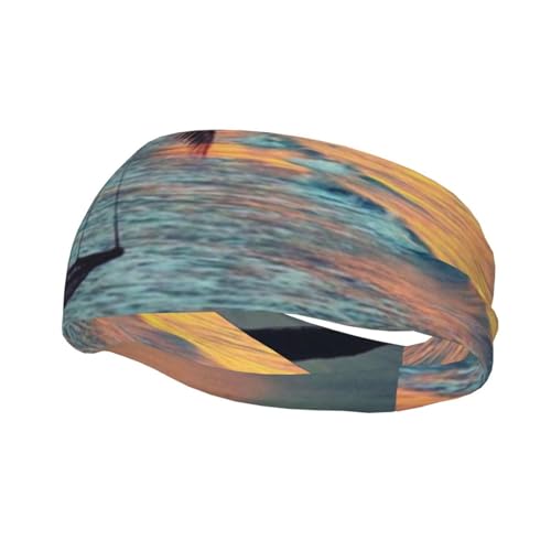 Coconut Beach Sonnenuntergang Hängematte Druck Sport Mode dekoratives Schweißband – atmungsaktiv und schweißableitendes Stirnband für Männer und Frauen von ZKZBDPLK