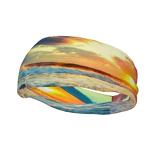 Dekoratives Schweißband mit Sonnenuntergang-Strand-Druck, atmungsaktiv, schweißableitendes Stirnband für Männer und Frauen von ZKZBDPLK
