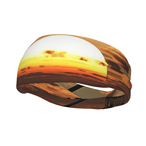 Dekoratives Schweißband mit Strand-Sonnenaufgangs-Aufdruck, atmungsaktiv, schweißableitendes Stirnband für Männer und Frauen von ZKZBDPLK