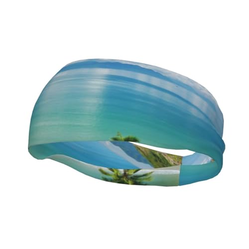 Dekoratives Schweißband mit Strand- und Palmenaufdruck, atmungsaktiv, schweißableitendes Stirnband für Männer und Frauen von ZKZBDPLK