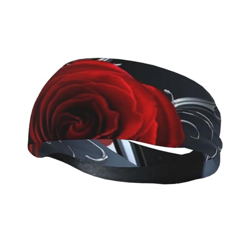Dekoratives Schweißband mit hübschem Rosen-Aufdruck, atmungsaktiv, schweißableitendes Stirnband für Männer und Frauen von ZKZBDPLK