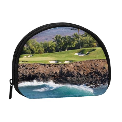 Hawaii Beach Golfplatz-Druck, tragbare Mini-Münzen-Aufbewahrungstasche, voll bedruckte Polyester-Geldbörse für persönliche Kleinigkeiten, Schwarz , Einheitsgröße von ZKZBDPLK
