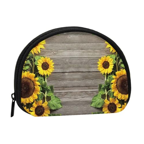 Tragbare Mini-Münzaufbewahrungstasche mit Sonnenblumen-Motiv, aus Polyester, für persönliche Kleinigkeiten, Schwarz , Einheitsgröße von ZKZBDPLK