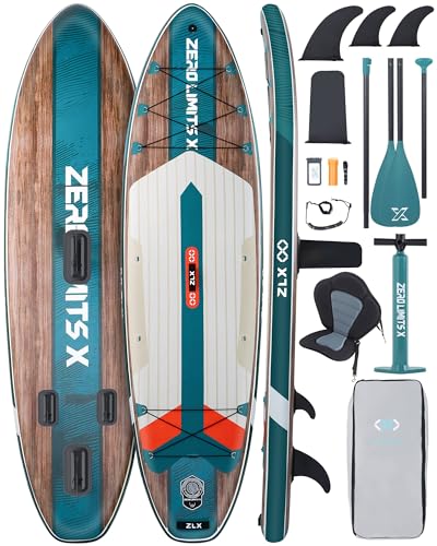 ZLX 10.5 FT Aufblasbares Stand Up Paddle Board - Premium SUP Board für alle Skill Levels,Stabiles Design,Rutschfestes Deck,Verstellbare Paddel Paddling, Leash & Tragetasche inklusive (dunkelgrün) von ZLX