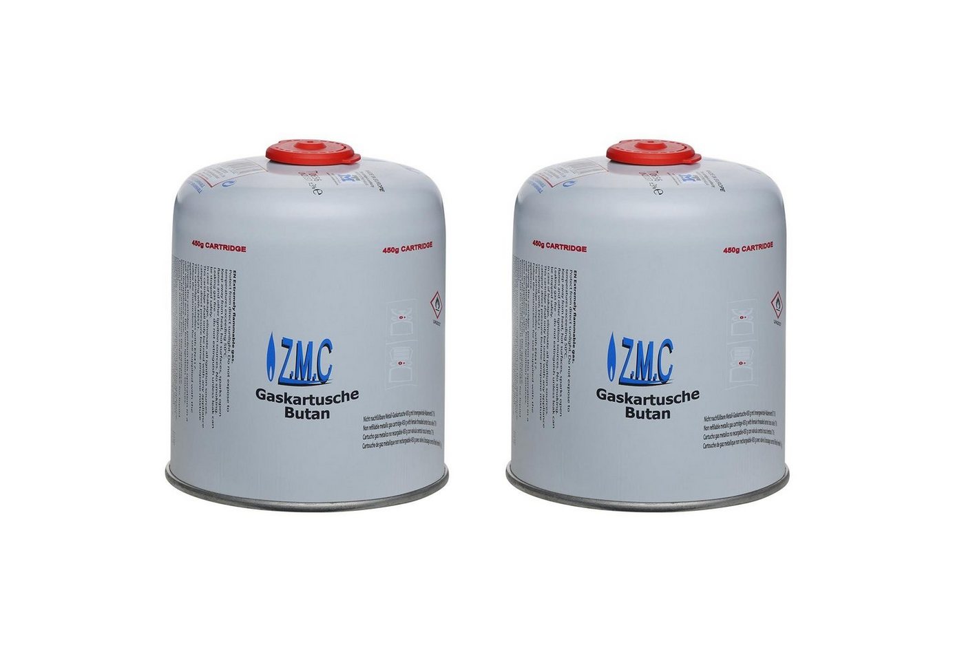 ZMC Gaskartusche 2x Universal Camping Propan Butan Gas 450g Schraubventil Gaskartusche, Zubehör für Druckgasdose Gaskocher / Gaslötgeräte / Abflammgeräte Eurogewinde, Schraubventil Gaskartuschen 900ml Ventilkartusche Gewindeanschluß von ZMC