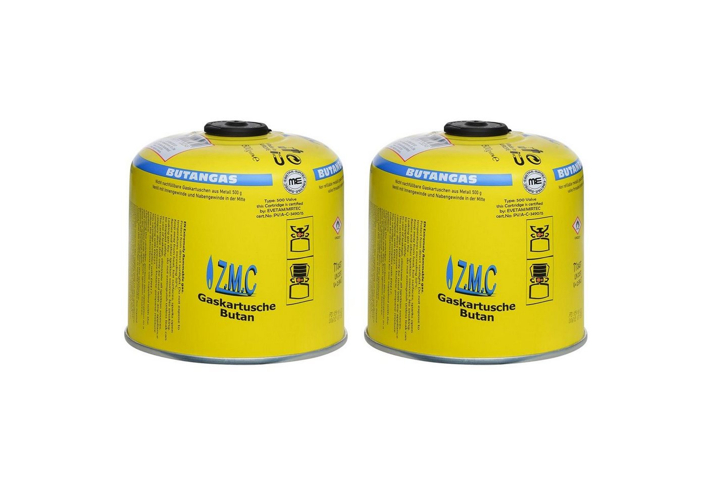 ZMC Gaskartusche 2x Universal Camping Propan Butan Gas 500g Schraubventil Gaskartusche, Zubehör für Butangas Druckgasdose Für Gaskocher / Gaslötgeräte / Abflammgeräte Eurogewinde, Schraubventil Gaskartuschen 990ml Ventilkartusche Gewindeanschluß von ZMC