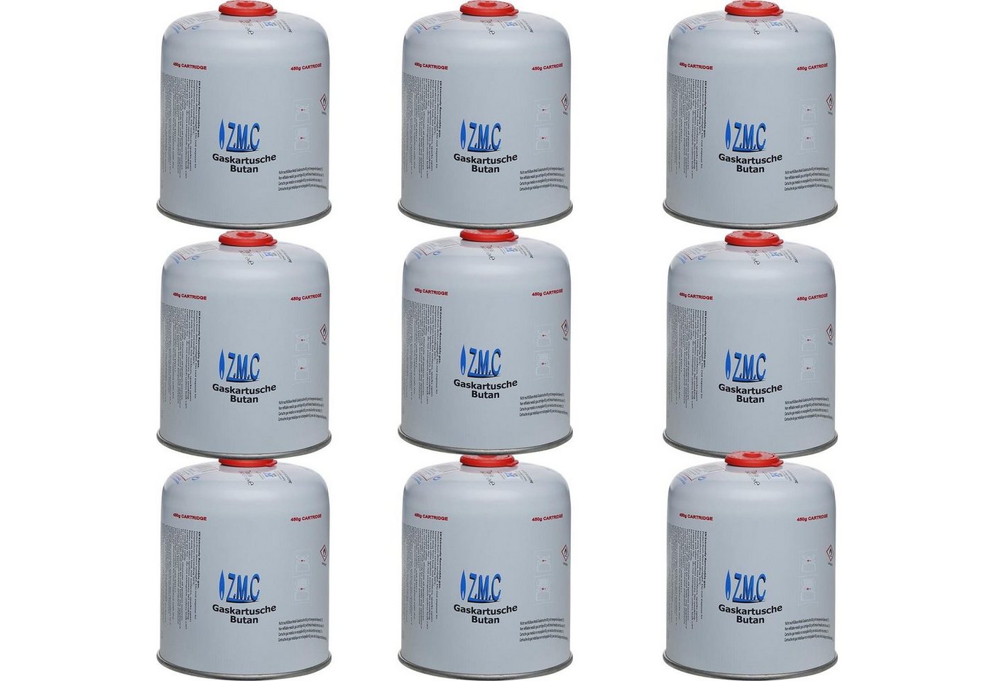 ZMC Gaskartusche 9x Universal Camping Propan Butan Gas 450g Schraubventil Gaskartusche, Zubehör für Butangas Druckgasdose Gaskocher / Gaslötgeräte / Abflammgeräte Eurogewinde, Schraubventil Gaskartuschen 900ml Ventilkartusche Gewindeanschluß von ZMC