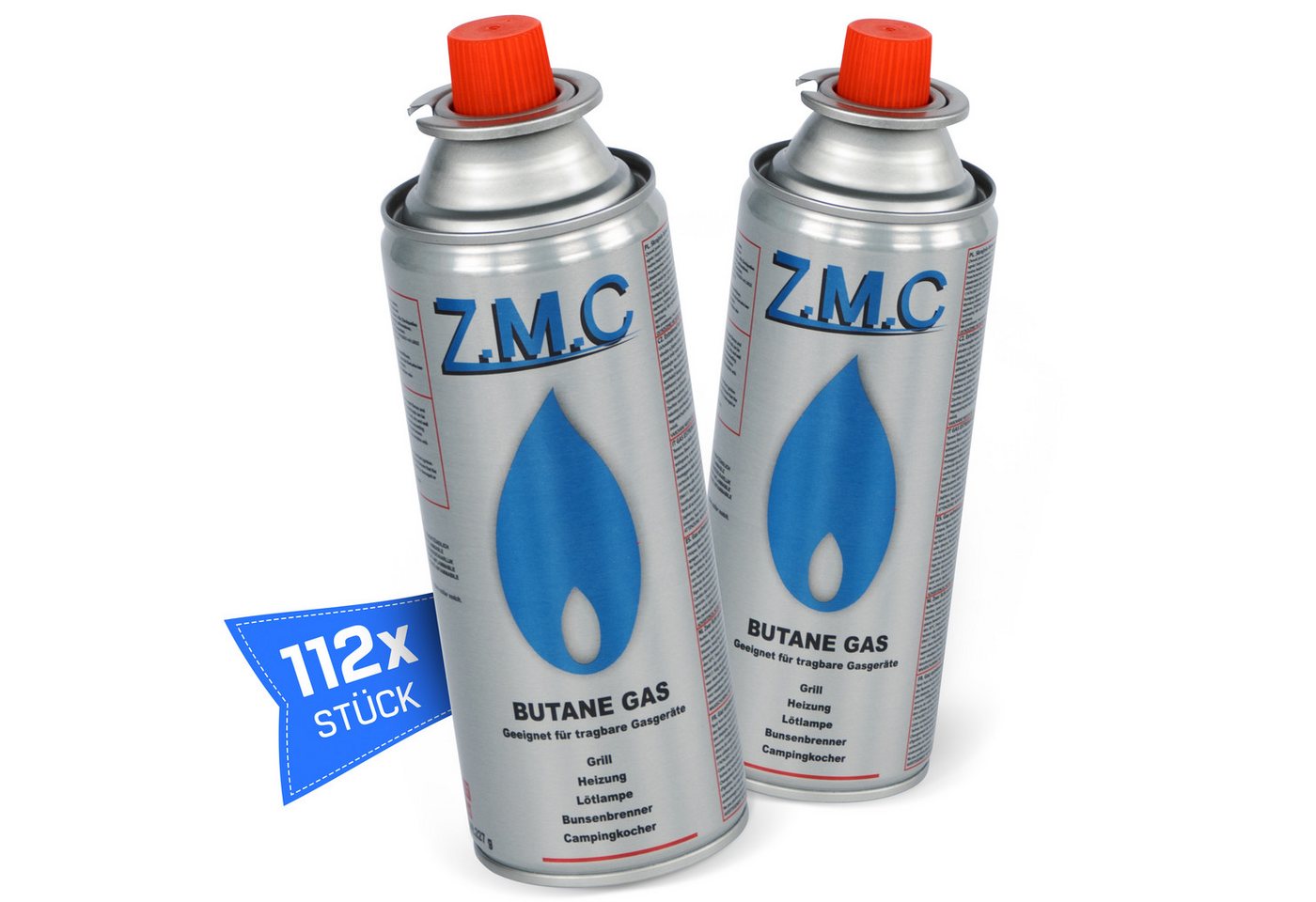 ZMC Gaskartusche Butan Gas Kartusche 227g Butangas Gaskartusche Silber, Zubehör für Gaskocher Campingkocher Brenner Gasheizung Gasbrenner, 112 St., MSF-1a Gaskartuschen Campinggas Bunsenbrenner Campingkocher von ZMC