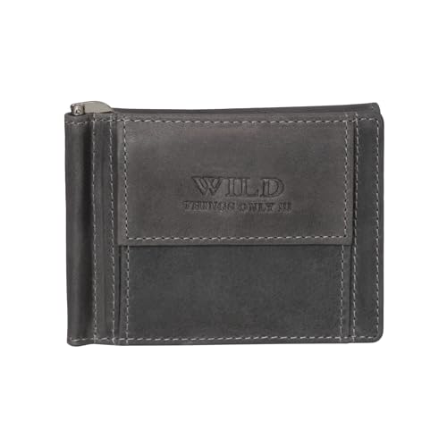 Dollar-Clip RFID sicher Wild Things Only - Geldklammer Geldbörse Brieftasche Leder (Grau) von ZMOKA