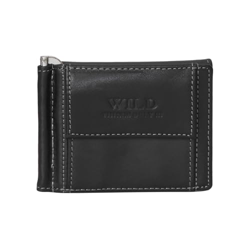 Dollar-Clip RFID sicher Wild Things Only - Geldklammer Geldbörse Brieftasche Leder (Schwarz) von ZMOKA