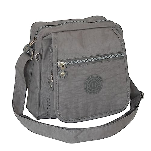 Kleine leichte Umhängetasche Damen-Handtasche für Reise Sport & Freizeit - Crinkle Nylon (Grau) von ZMOKA