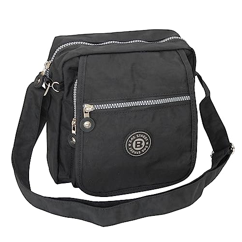 Kleine leichte Umhängetasche Damen-Handtasche für Reise Sport & Freizeit - Crinkle Nylon (Schwarz) von ZMOKA