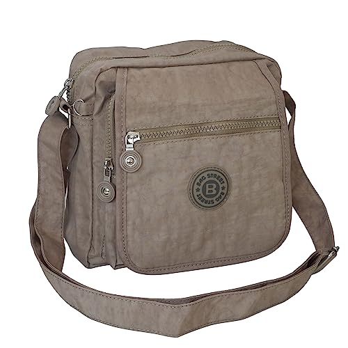 Kleine leichte Umhängetasche Damen-Handtasche für Reise Sport & Freizeit - Crinkle Nylon (Stone) von ZMOKA