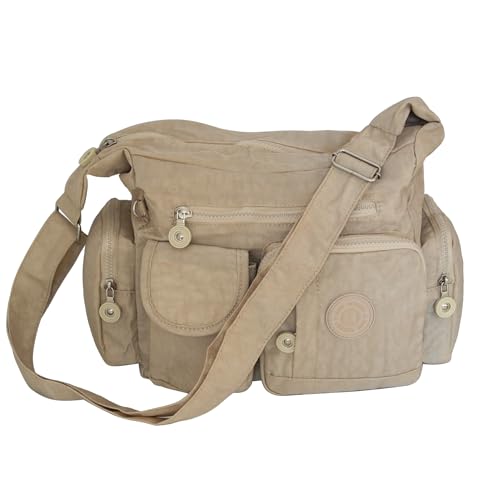 Umhängetasche Schultertasche Tasche Freizeit Sport Schule Nylon Bodybag Citytasche (Beige) von ZMOKA