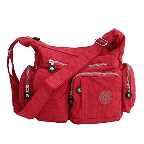Umhängetasche Schultertasche Tasche Freizeit Sport Schule Nylon Bodybag Citytasche (Rot) von ZMOKA
