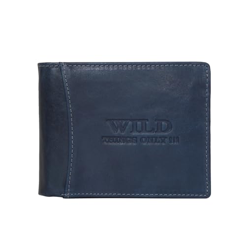 ZMOKA Herren Querformat Geldbörse Wild Things Only - Geldbörse Geldbeutel Portemonnaie - Leder (Blau) von ZMOKA