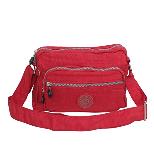 kleine Umhängetasche Schultertasche Tasche Freizeit Citytasche Robustes Crinkle Nylon - (Rot) von ZMOKA
