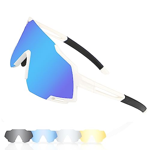 ZNBIOINA Polarisierte Sport-Sonnenbrille mit 5 austauschbaren Gläsern, UV400 Z87 Sportbrille für Radfahren Sport Angeln Laufen Baseball, E02 von ZNBIOINA