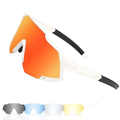 ZNBIOINA Polarisierte Sport-Sonnenbrille mit 5 austauschbaren Gläsern, UV400 Z87 Sportbrille für Radfahren Sport Angeln Laufen Baseball, E06 von ZNBIOINA