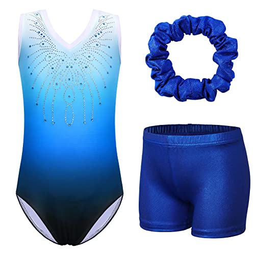 ZNYUNE Kinder Gymnastik Trikot Klassisch Gymnastikanzug 3er Set Anzug für Mädchen B180 Blue 12A von ZNYUNE