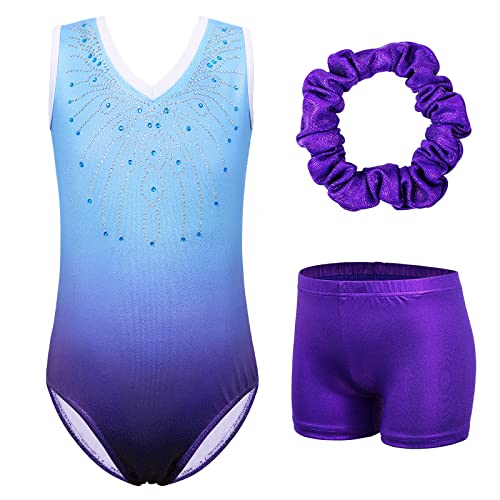 ZNYUNE Kinder Gymnastik Trikot Klassisch Gymnastikanzug 3er Set Anzug für Mädchen B180 BluePurple 12A von ZNYUNE