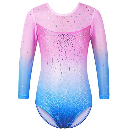 ZNYUNE Kinder Gymnastik Trikot mit Pailletten Mädchen Gymnastikanzug Langarm in Tüll 272 PinkBlue 6A von ZNYUNE