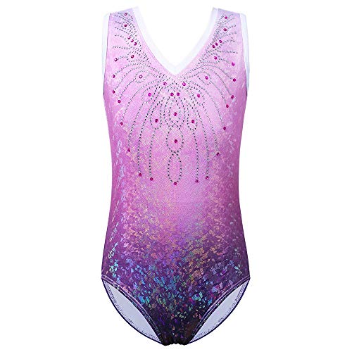 ZNYUNE Mädchen Farbverlauf Gymnastikanzug Ärmellos Kinder Gymnastik Trikot Klassisch 254 Purple 10A von ZNYUNE