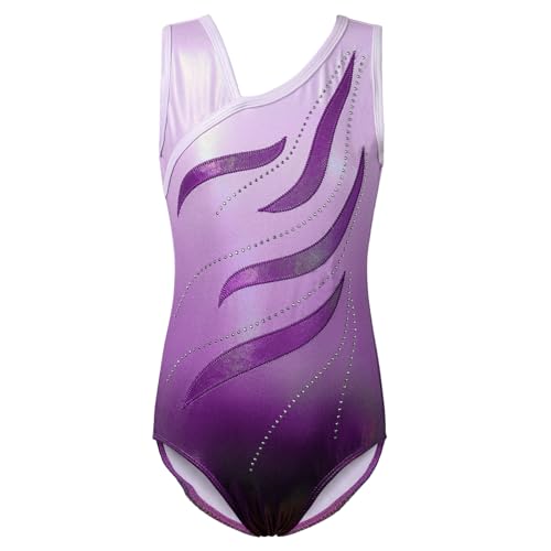 ZNYUNE Mädchen Farbverlauf Gymnastikanzug Ärmellos Kinder Gymnastik Trikot Klassisch B371 LilaWeiß 14A von ZNYUNE