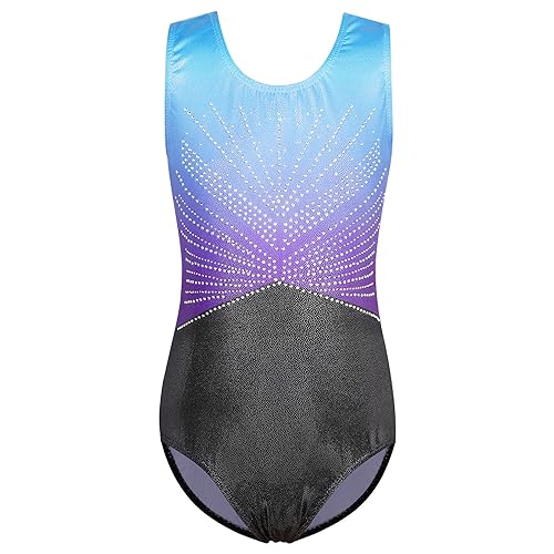 ZNYUNE Mädchen Kinder Turnbody Ärmellos Turnanzug Gymnastik Trikot Gymnastikanzug B319 BluePurple 6A von ZNYUNE