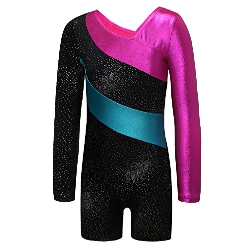 ZNYUNE Mädchen Kinder langärmelig Turnanzug Gymnastikanzug Trikot Leotard Gymnastikbody Turnbody (schwarz, 5-6 Jahre(Tag No.120)) von ZNYUNE