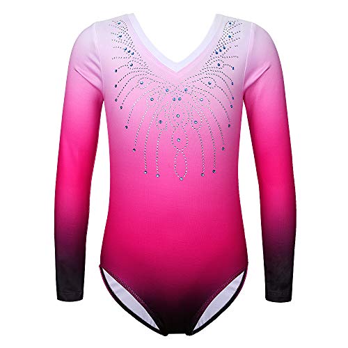 ZNYUNE Mädchen Farbverlauf Gymnastikanzug Langarm Kinder Gymnastik Trikot Klassisch 152 PinkRose 6A von ZNYUNE