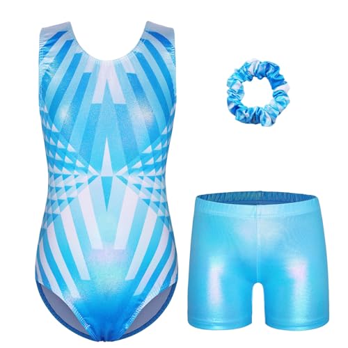 ZNYUNE Turnanzug Mädchen mit Hose Ärmellos Tanzbody Leotard Schnelltrocknend Langlebig für Gymnastik 3-16 Jahren Kinder B331 LightBlue 6A von ZNYUNE