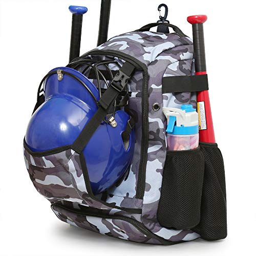 ZOEA Baseballschläger-Tasche, Rucksack, T-Ball & Softball-Ausrüstung & Ausrüstung für Jugendliche und Erwachsene, große Kapazität für 4 Schläger, Stollen, Schuhfach & Helmhalter (Camouflage Weiß) von ZOEA