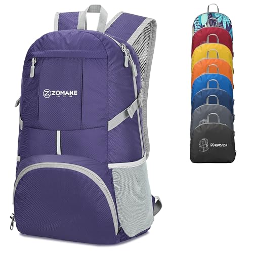 ZOMAKE 35L Leicht Faltbarer Rucksack - Packbare Backpacks,Kleiner Faltbar Rucksäcke Wanderrucksack Wasserdicht für Damen Herren Outdoor Wandern(Violett) von ZOMAKE