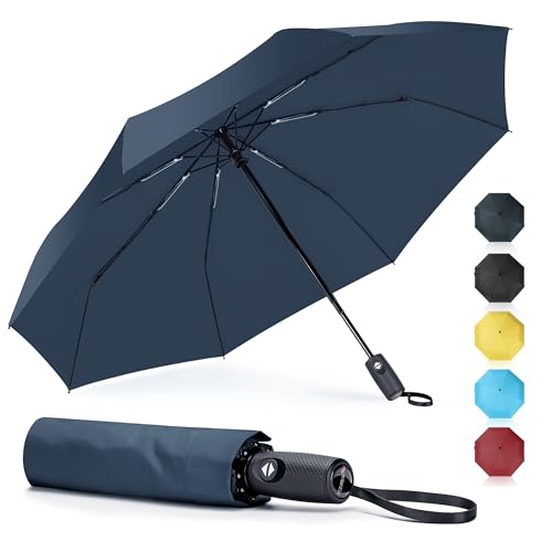 ZOMAKE Automatik Auf Und Zu Regenschirm - Taschenschirm Faltbar,Schwarz Klein Umbrella Sturmfest,Kompakt Leichter Schirm Für Damen Herren Und Familie(Marineblau) von ZOMAKE