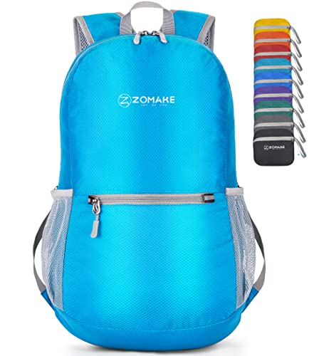 ZOMAKE Ultraleicht Faltbarer Rucksack - Packbare Backpacks 20L,Kleiner Faltbar Rucksäcke Wanderrucksack Wasserdicht für Damen Herren Outdoor Wandern(Hellblau) von ZOMAKE