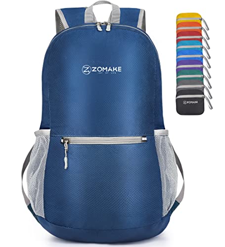 ZOMAKE Ultraleicht Faltbarer Rucksack - Packbare Backpacks 20L,Kleiner Faltbar Rucksäcke Wanderrucksack Wasserdicht für Damen Herren Outdoor Wandern(Marineblau) von ZOMAKE