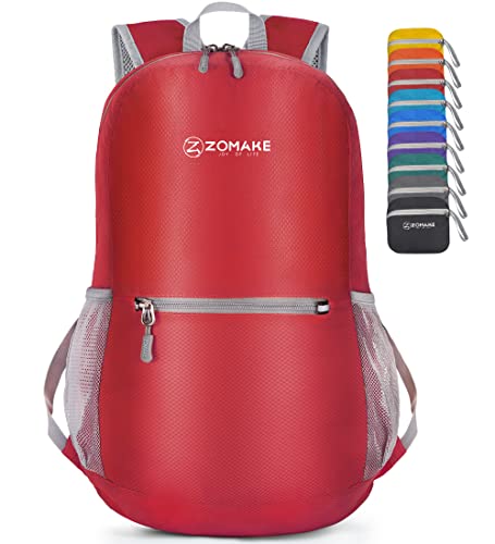 ZOMAKE Ultraleicht Faltbarer Rucksack - Packbare Backpacks 20L,Kleiner Faltbar Rucksäcke Wanderrucksack Wasserdicht für Damen Herren Outdoor Wandern(Rot) von ZOMAKE