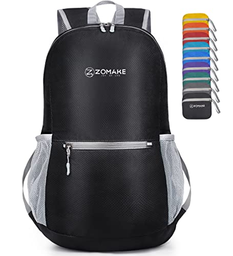 ZOMAKE Ultraleicht Faltbarer Rucksack - Packbare Backpacks 20L,Kleiner Faltbar Rucksäcke Wanderrucksack Wasserdicht für Damen Herren Outdoor Wandern(Schwarz) von ZOMAKE