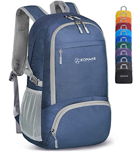 ZOMAKE Leicht Faltbarer Rucksack - Packbare Backpacks 30L,Kleiner Faltbar Rucksäcke Wanderrucksack Wasserdicht für Damen Herren Outdoor Wandern(Marineblau) von ZOMAKE