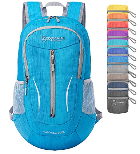 ZOMAKE Faltbarer Rucksack Leicht 25L-Kleiner Rucksäcke Wasserdicht Wanderrucksack Packable Backpack für Damen Herren Outdoor Wandern(Hellblau) von ZOMAKE