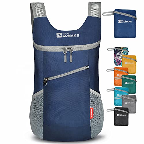 ZOMAKE Faltbarer Rucksack Ultraleicht 14L - Wanderrucksack Leicht Wasserdicht Kleiner Rucksäcke Faltbar Wanderrucksäcke Packable Backpack für Damen Herren(Marineblau) von ZOMAKE
