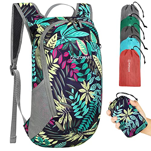 ZOMAKE Faltbarer Rucksack Ultraleicht-Kleiner Rucksäcke Wasserdicht Wanderrucksack Packable Backpack 18L für Damen Herren Outdoor Wandern(Laub) von ZOMAKE