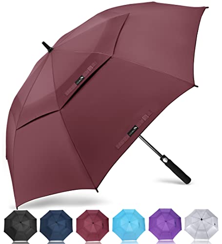 ZOMAKE Regenschirm Sturmfest Groß,XL Golf Umbrella Stockschirm mit Auf-Zu-Automatik für Herren Damen - Travel Schirm mit Tragegurt(Dunkelrot) von ZOMAKE