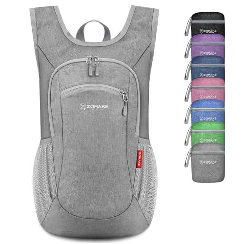 ZOMAKE Kleiner Leichter Rucksäcke 10L - Mini Day Bag für Wandern Reisen und Städtetrips,Faltbarer Rucksack für Damen Herren Kinder und Jugendliche(Grau) von ZOMAKE