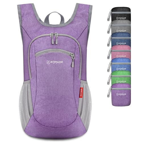 ZOMAKE Kleiner Leichter Rucksäcke 10L - Mini Day Bag für Wandern Reisen und Städtetrips,Faltbarer Rucksack für Damen Herren Kinder und Jugendliche(Violett) von ZOMAKE