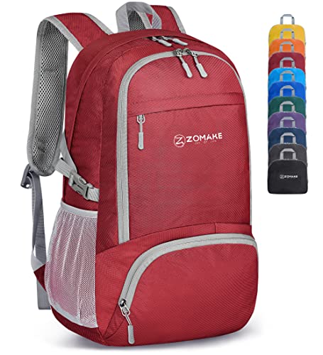 ZOMAKE Leicht Faltbarer Rucksack - Packbare Backpacks 30L,Kleiner Faltbar Rucksäcke Wanderrucksack Wasserdicht für Damen Herren Outdoor Wandern(Rot) von ZOMAKE
