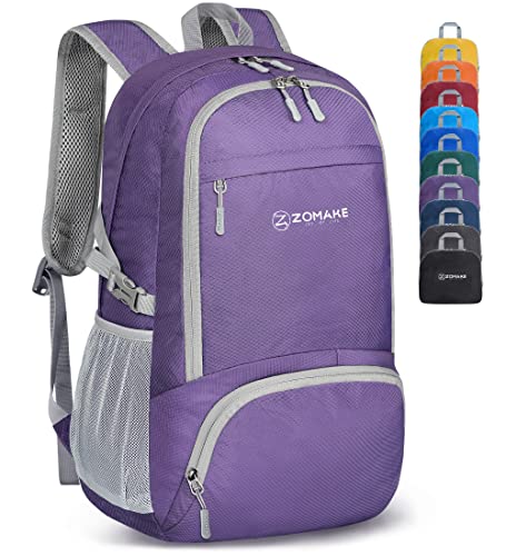 ZOMAKE Leicht Faltbarer Rucksack - Packbare Backpacks 30L,Kleiner Faltbar Rucksäcke Wanderrucksack Wasserdicht für Damen Herren Outdoor Wandern(Violett) von ZOMAKE
